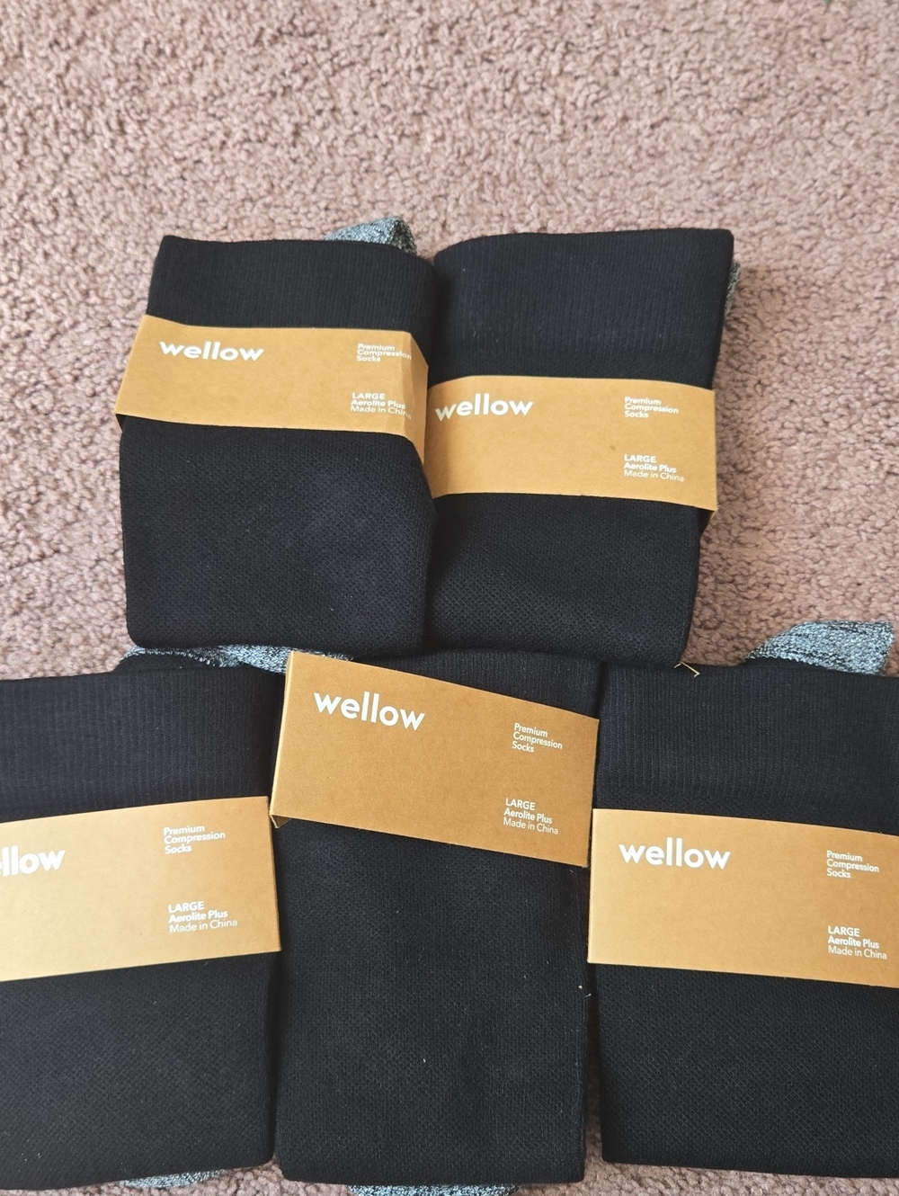 Wellow Premium Compression Socks Aerolite Plus Size Large - Black (Set Of Five)